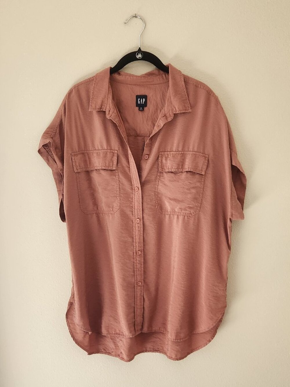 GAP Rose Pink Rayon Relaxed Button Front Camp Shirt Top Size XL (T)